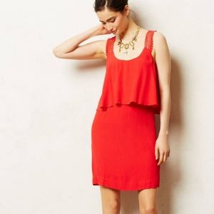 Maeve Anthropologie Tisana Red Tiered Shift Dress Crochet Straps Size 8
